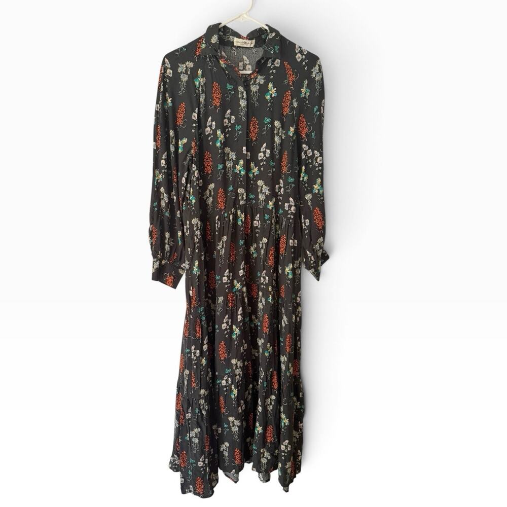Natural Life Rebecca Tiered Midi Dress Gray Floral Size Medium